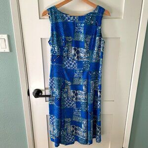 Vintage Handmade Tiki Style Blue Patchwork Dress